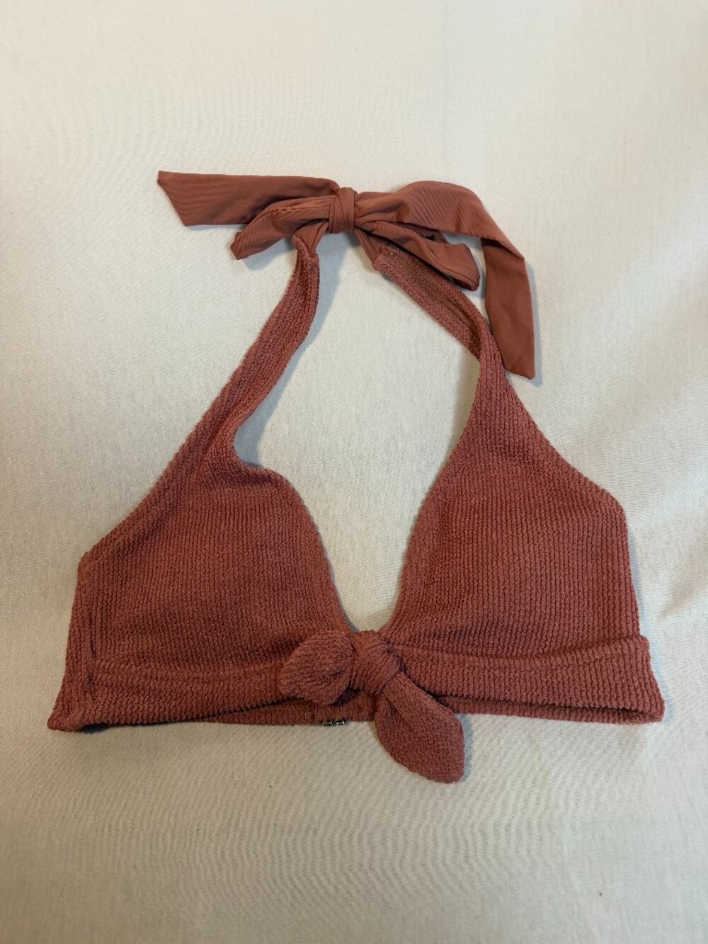 Kona Sol Medium M Pucker Textured Halter Bikini Top Mauve Rust Summer Swim